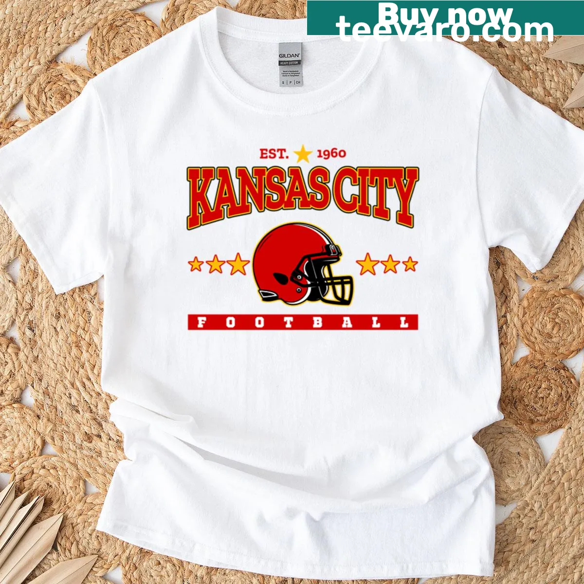 Bold typography proclaiming Kansas City Football on a casual t-shirt. — on a men's t-shirt