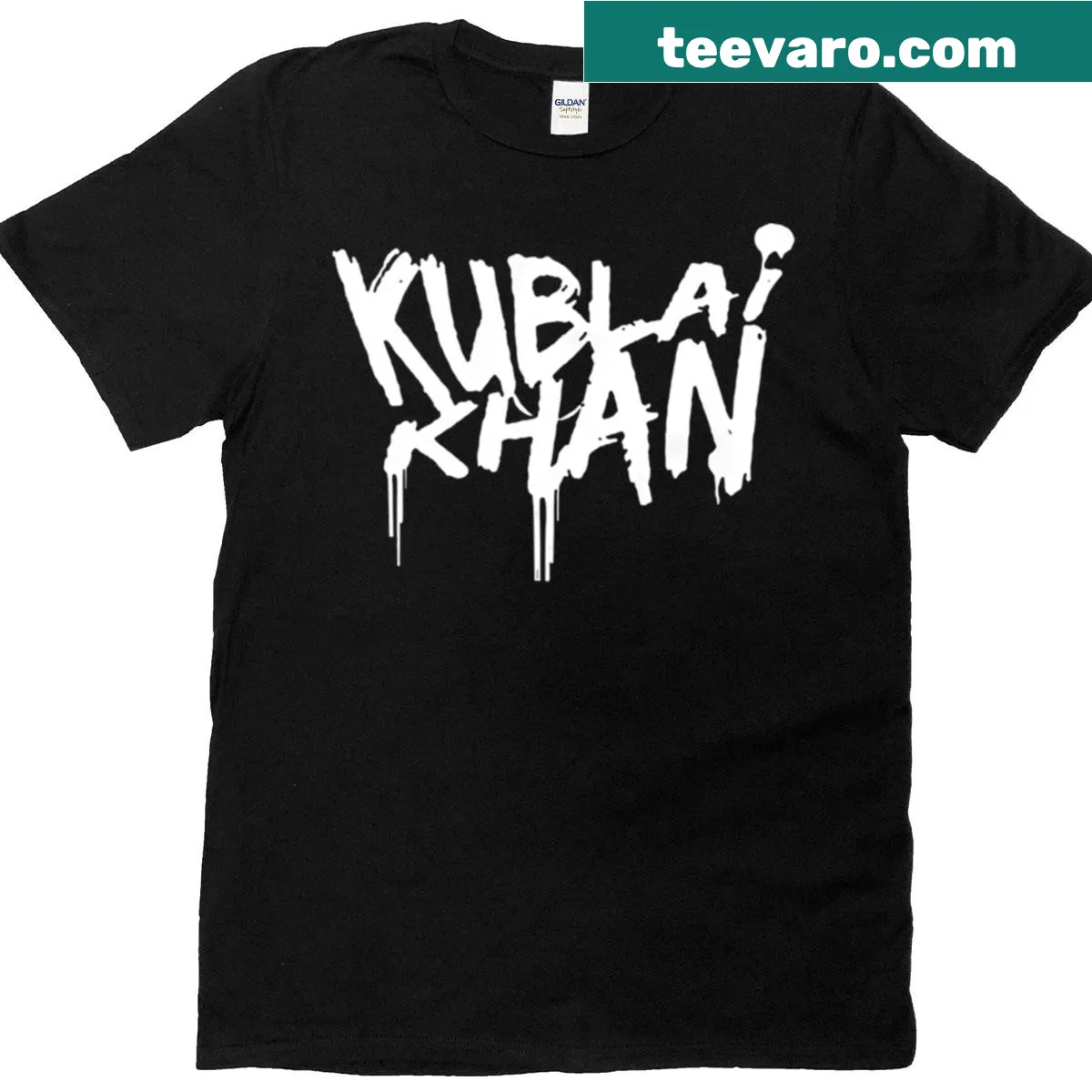 T-shirt featuring a bold graphic of Kublai Khan — on a men's t-shirt