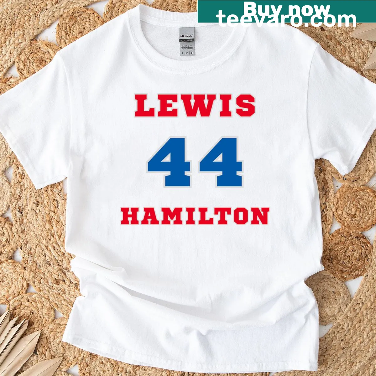 Bold racing design t-shirt featuring Lewis Hamilton's number 44 — on a men's t-shirt