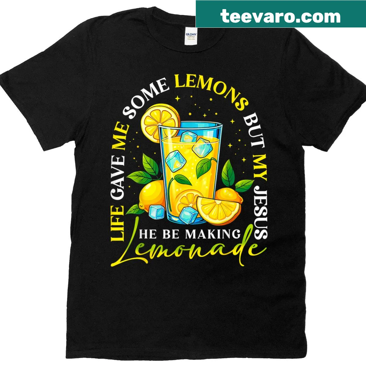 Typography t-shirt with the phrase about lemons and Jesus — on a men's t-shirt