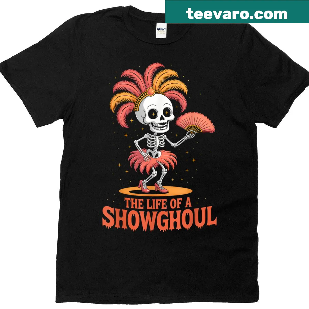 Funny t-shirt with a dancing skeleton illustration for Halloween — on a men's t-shirt