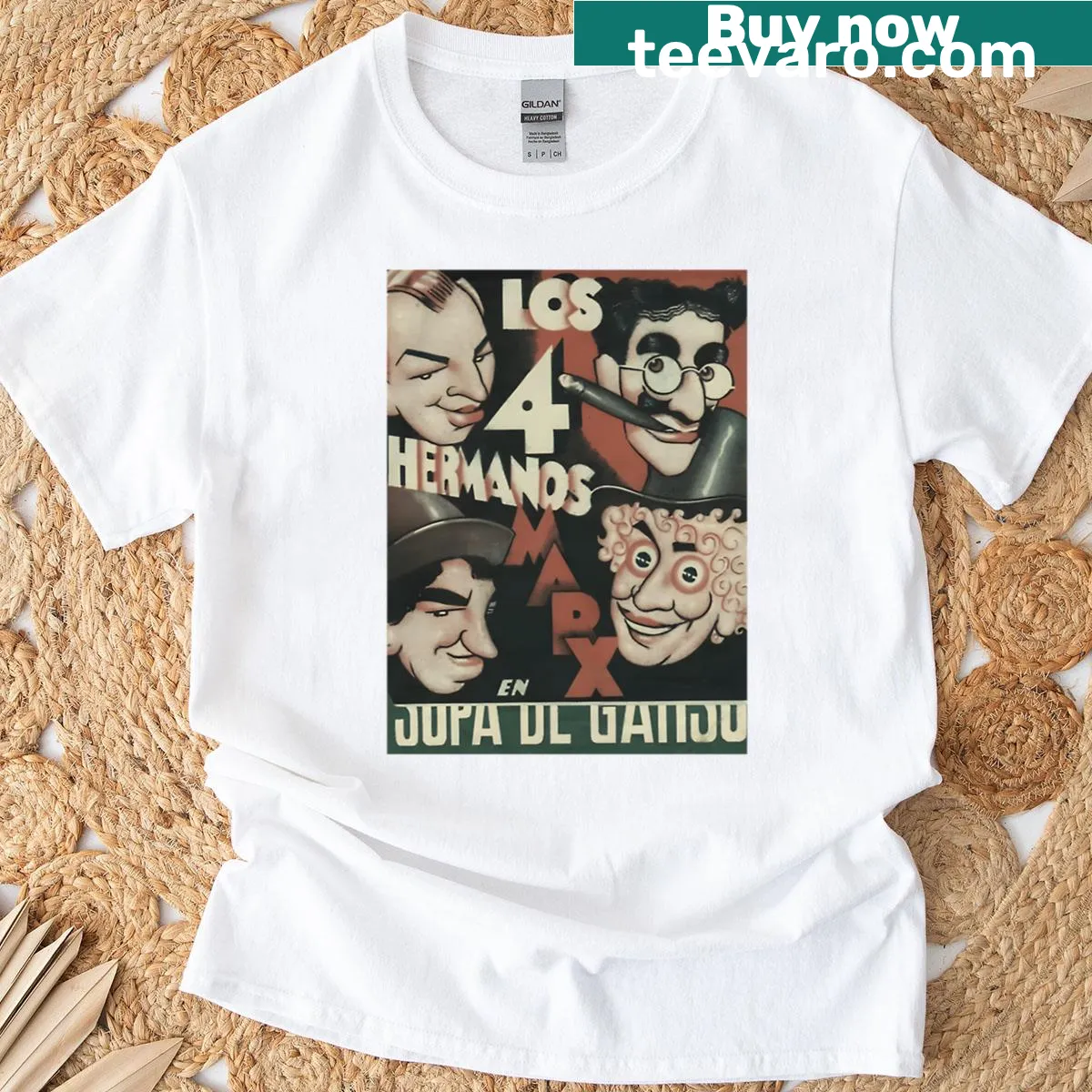 Vintage comic-style T-shirt with actors band logo — on a men's t-shirt