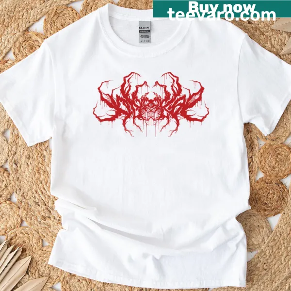 Minimalist red logo design on the Lone Dead T-shirt