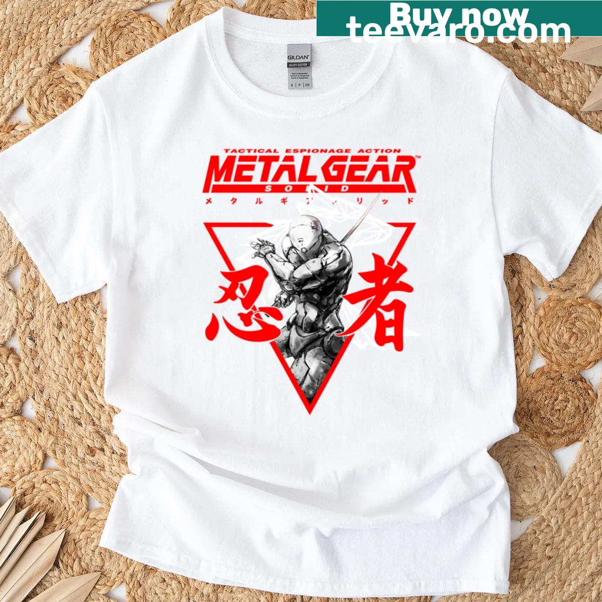 Illustrative design of Grey Fox from Metal Gear on a T-shirt — on a men's t-shirt
