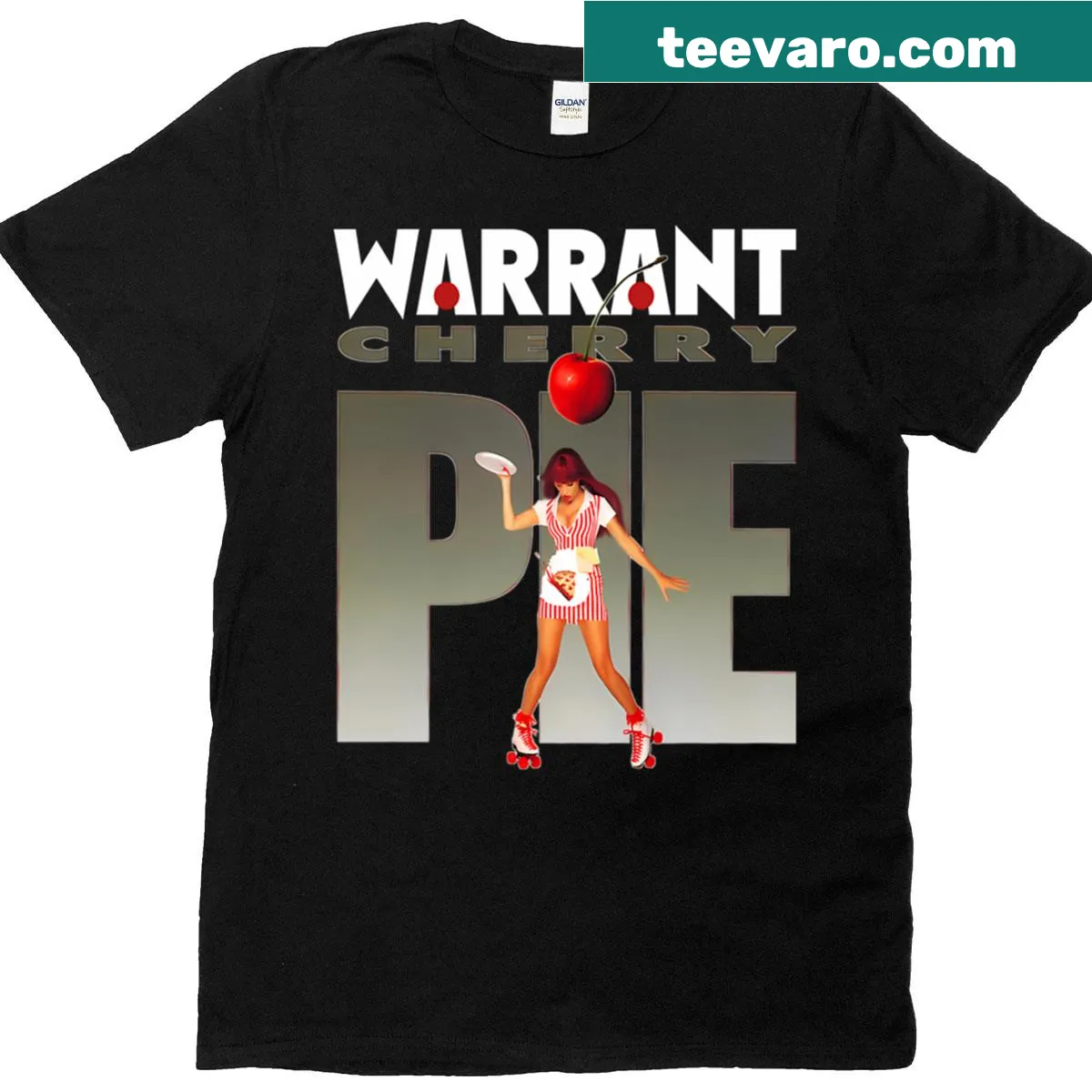Vintage-inspired T-shirt featuring glam metal band tour art — on a men's t-shirt