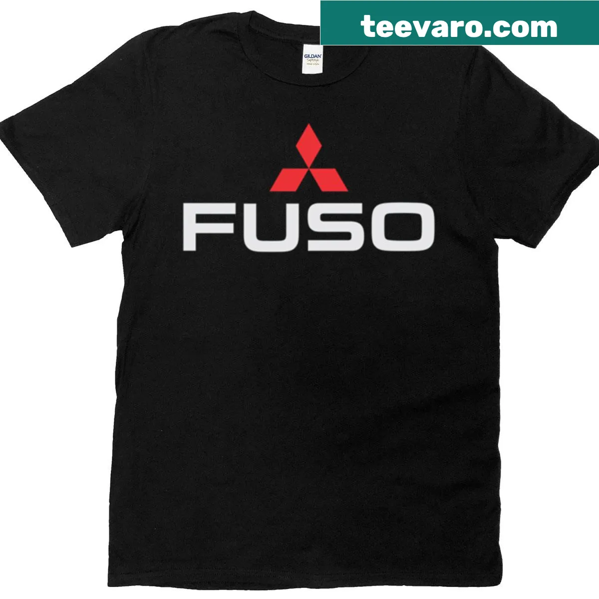 Mitsubishi Fuso Truck t-shirt with a mountain dawn illustration — on a men's t-shirt