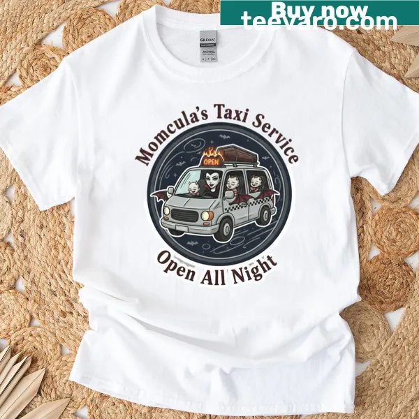 Funny Momcula Taxi Service T-shirt with logo design and humorous text