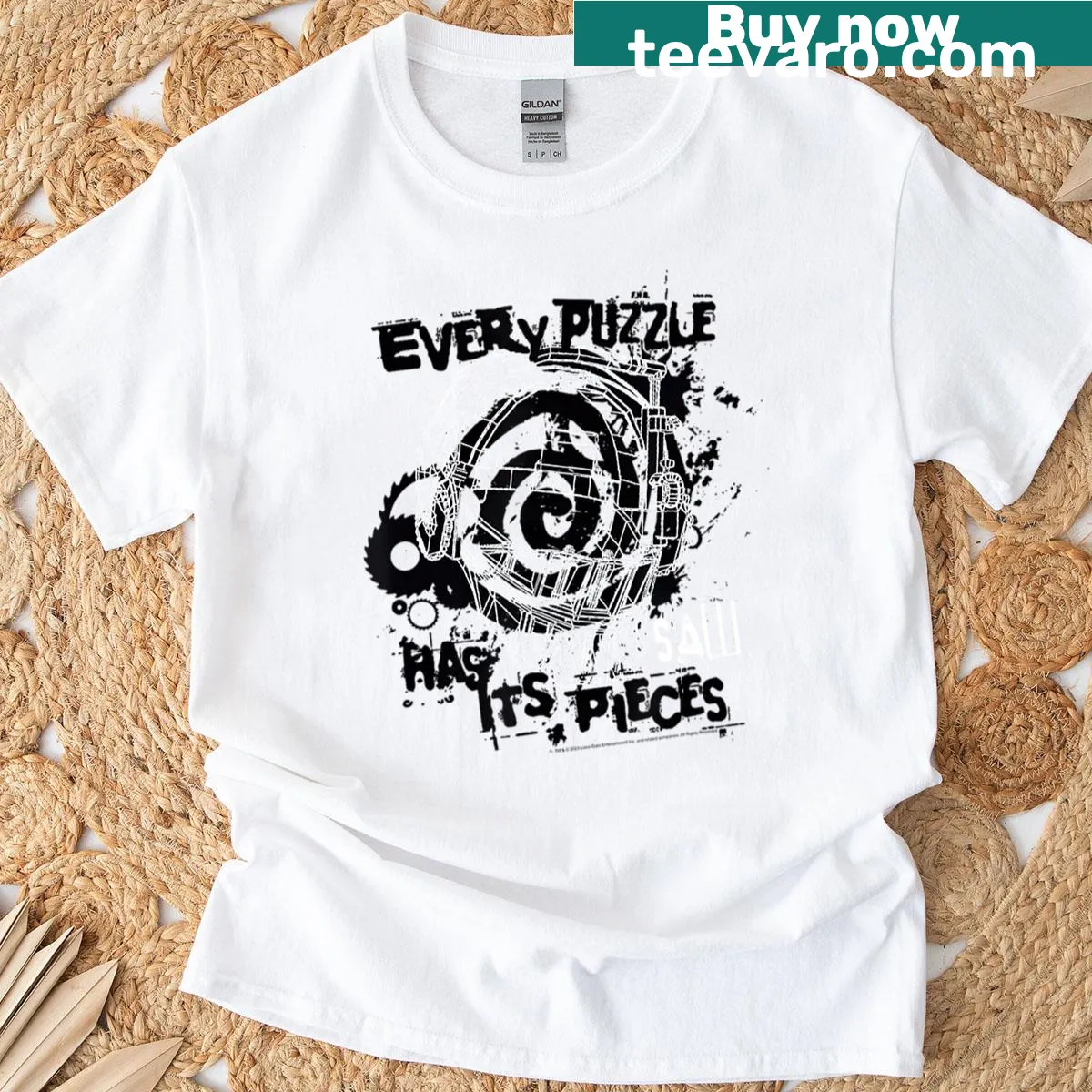 Vintage horror tee with Halloween character logos — on a men's t-shirt