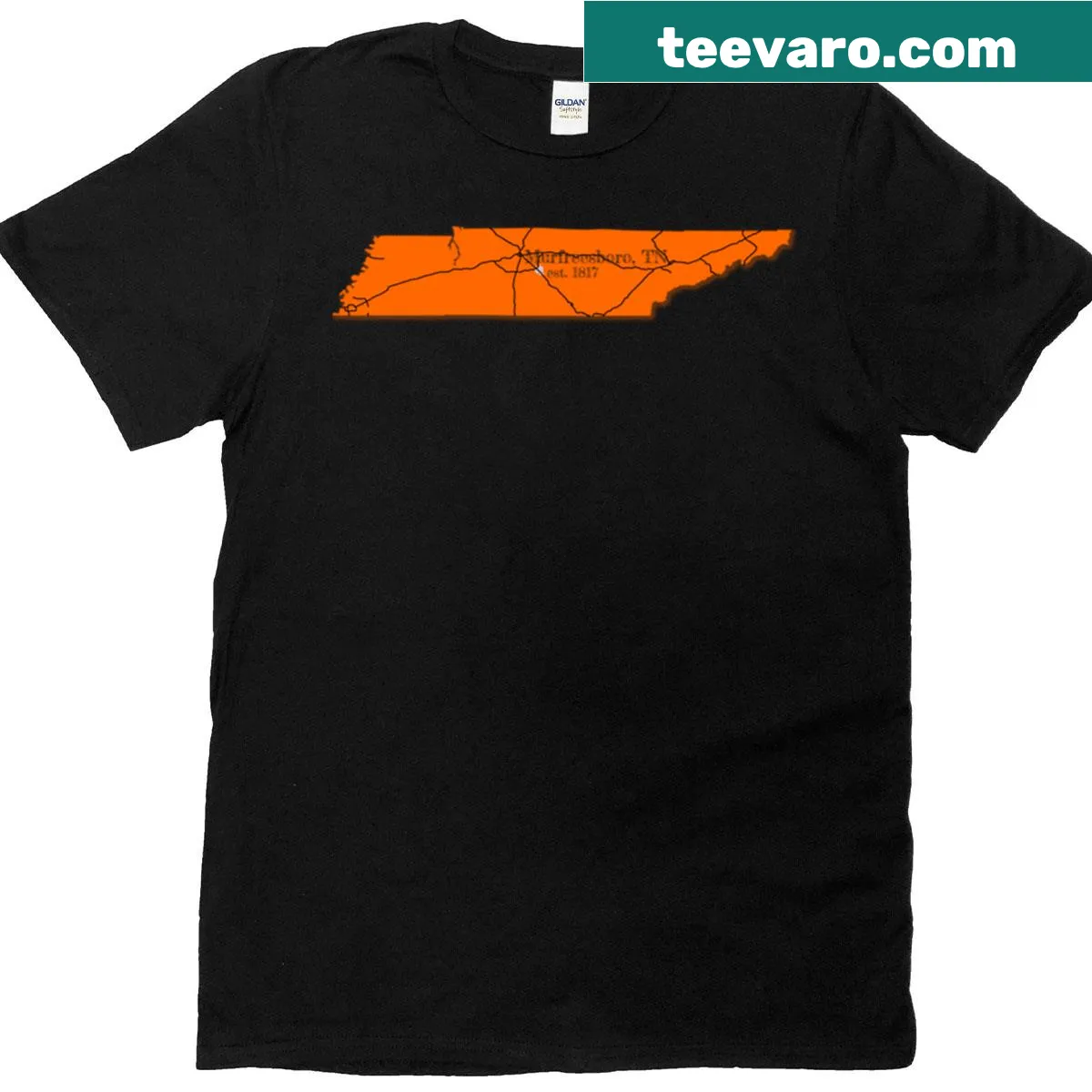 T-shirt featuring a graphic representing Murfreesboro, TN. — on a men's t-shirt