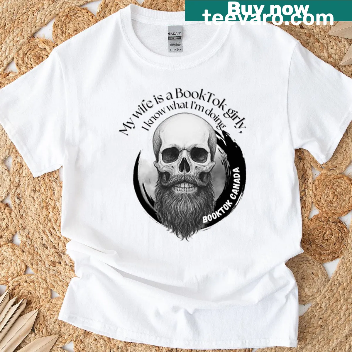 Cute typography T-shirt with 'My Wife Is A Booktok' text design — on a men's t-shirt