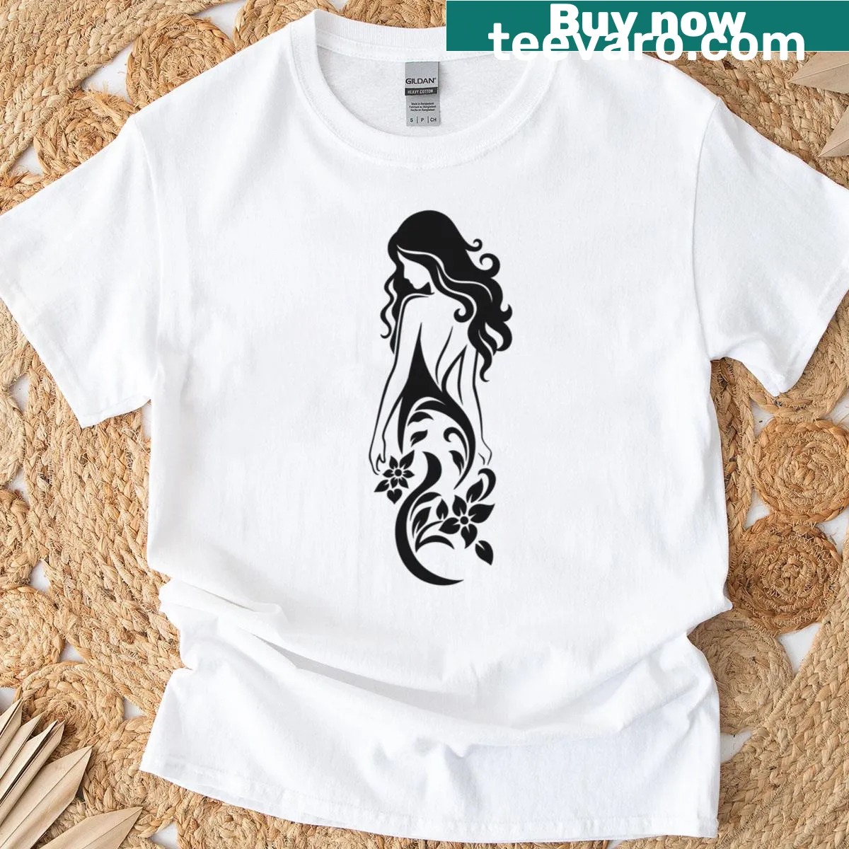 Abstract typography design T-shirt featuring a mystic woman — on a men's t-shirt