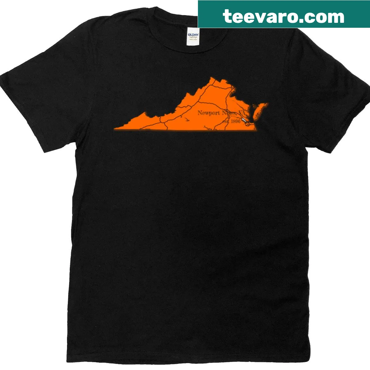 Orange Newport News Va T-shirt with bold typography — on a men's t-shirt