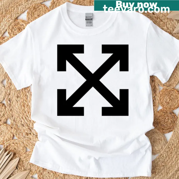 Minimalist t-shirt featuring diagonal arrows logo design