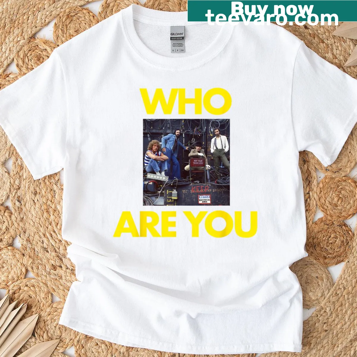 Graphic t-shirt with the phrase 'Who Are You' from The Who. — on a men's t-shirt
