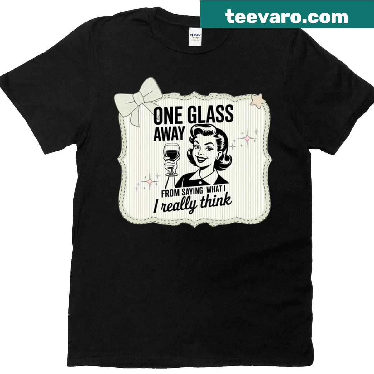 Funny t-shirt with the phrase 'One Glass Away From Honest Thoughts' — on a men's t-shirt