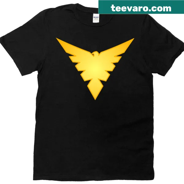 Bold phoenix logo on the chest of a t-shirt representing transformation.
