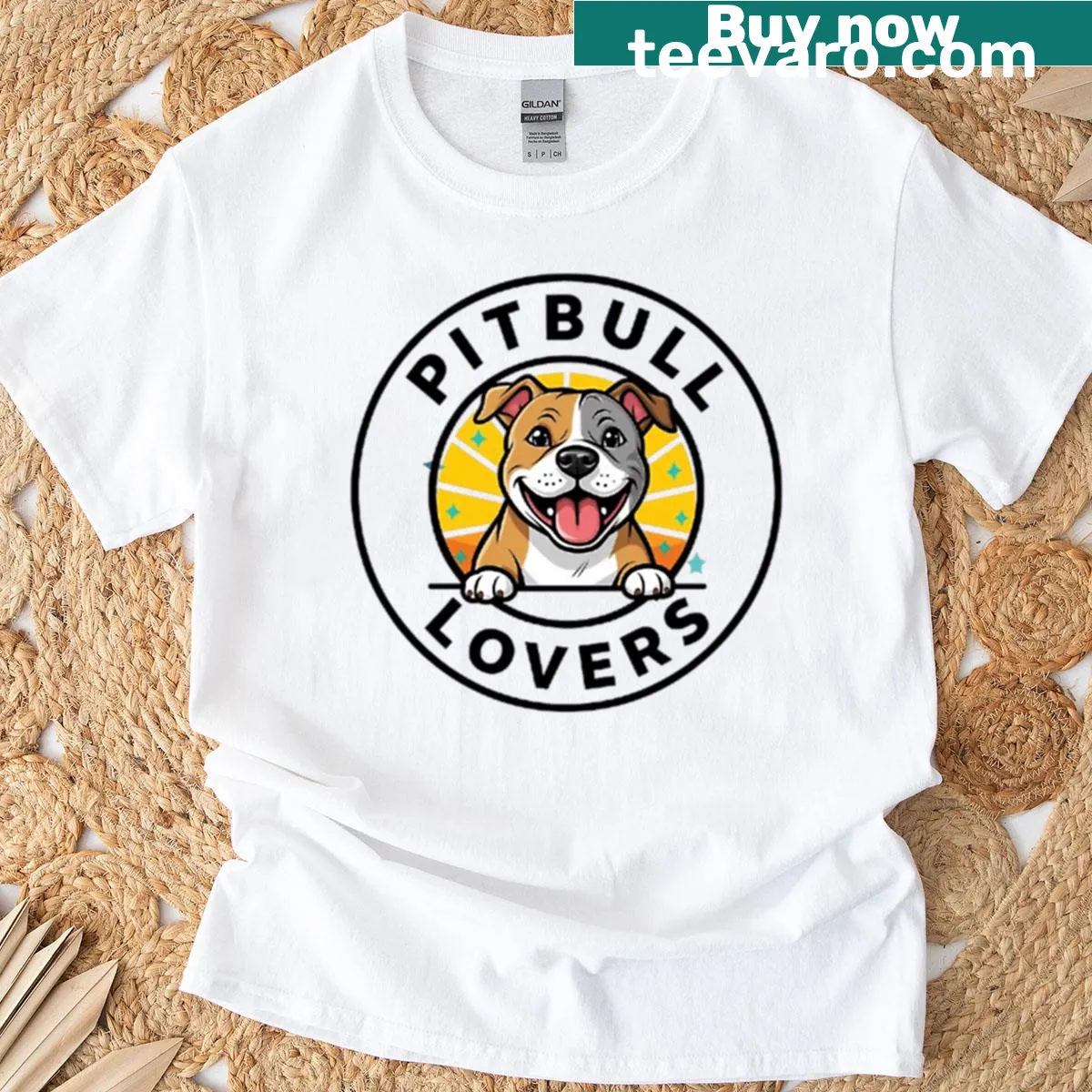 Smiling pitbull dog design on a cute t-shirt — on a men's t-shirt