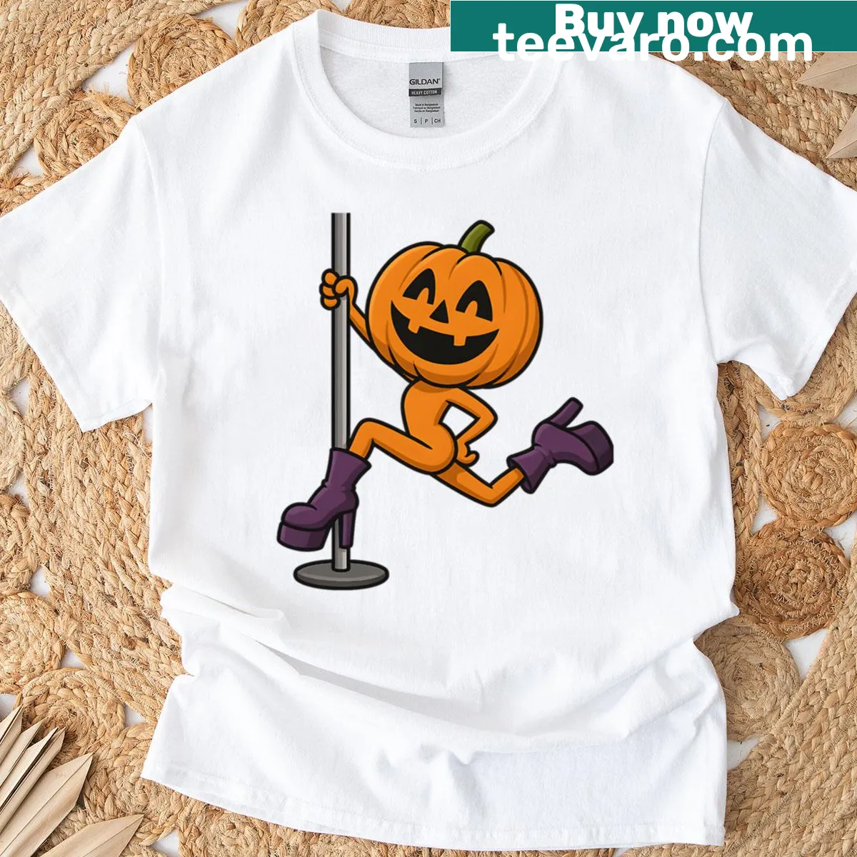 Halloween-themed Pumpkin Pole Dance T-shirt with illustration — on a men's t-shirt