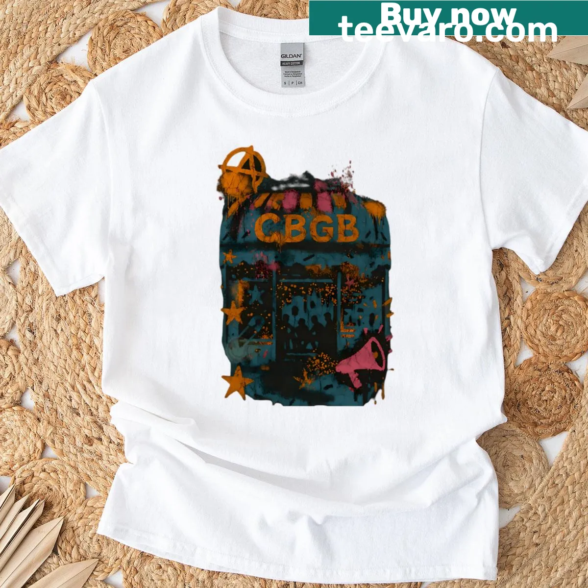 Vintage-style Omfug logo t-shirt for punk music lovers — on a men's t-shirt
