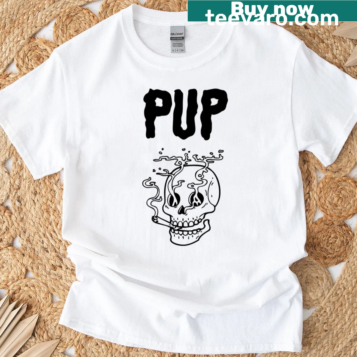 T-shirt featuring Pup Band's Smoker logo design — on a men's t-shirt