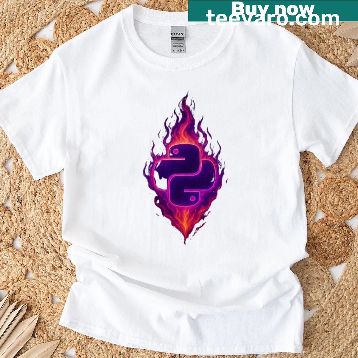 Python programming themed graphic T-shirt — on a men's t-shirt