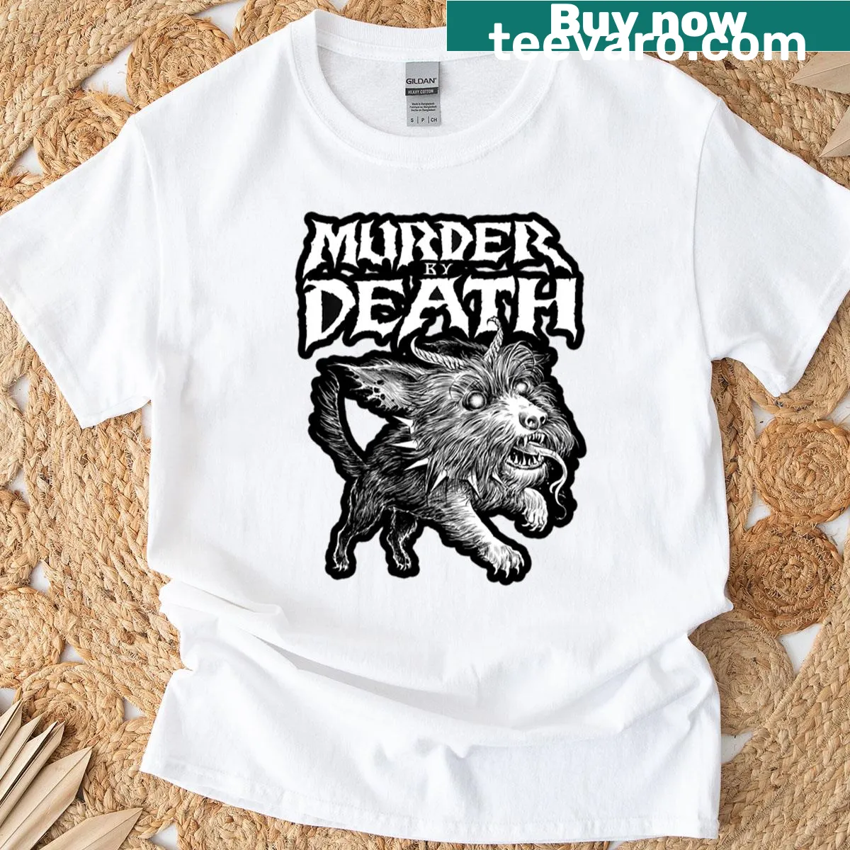 Dark horror-themed dog art T-shirt design — on a men's t-shirt