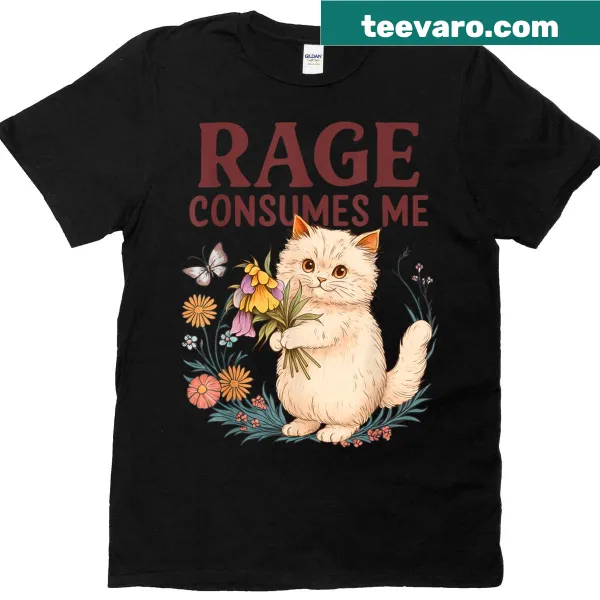 Funny cat-themed t-shirt featuring a quirky kitten and flowers