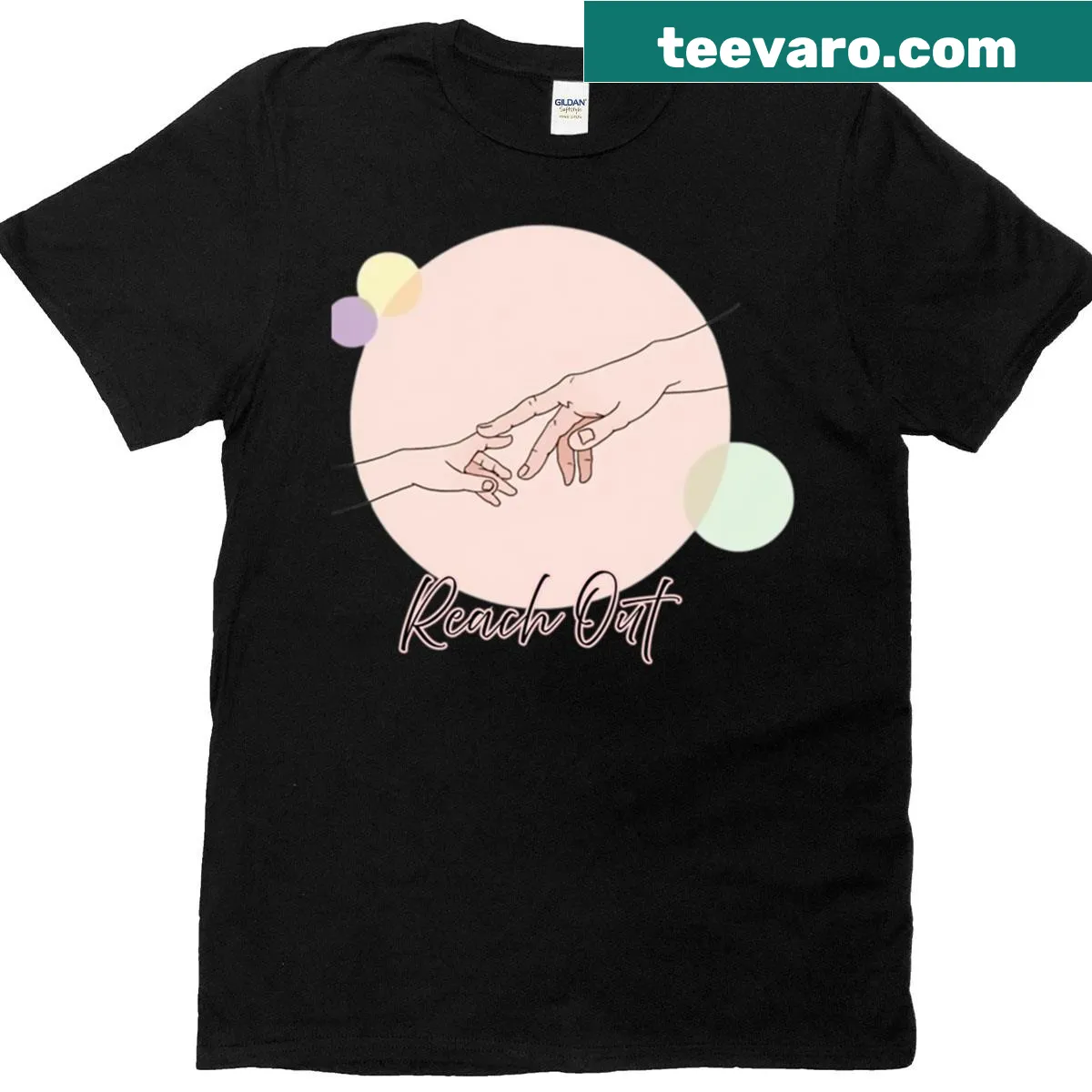 Minimalist line art of reaching hands on a T-shirt — on a men's t-shirt
