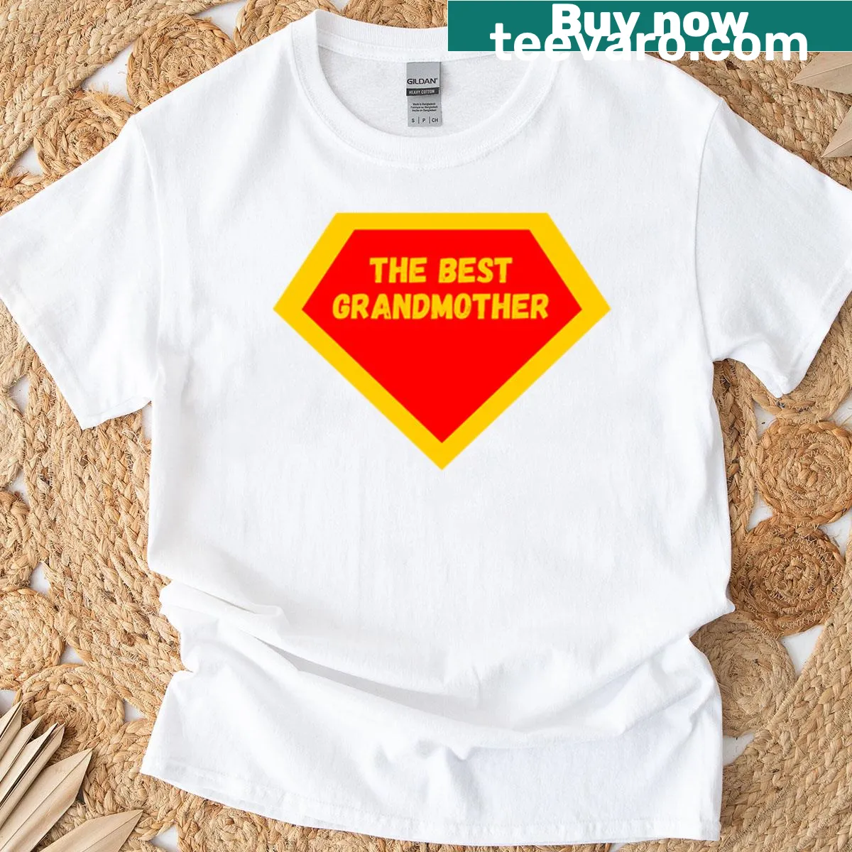 Oversized t-shirt featuring a superhero emblem for grandmothers — on a men's t-shirt