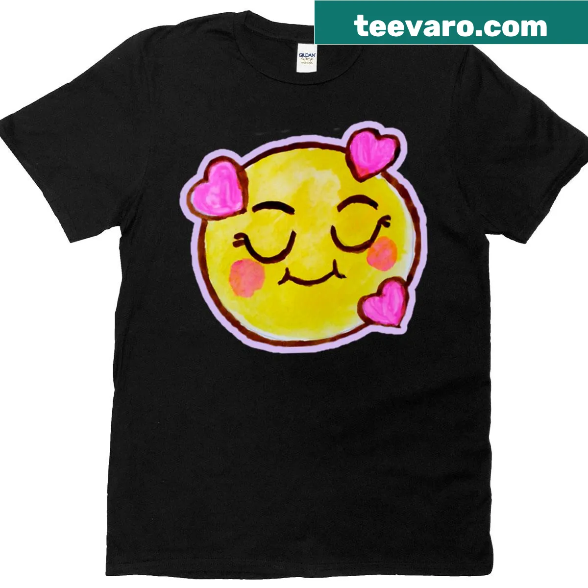 Kawaii watercolor illustration of a relieved emoji on a t-shirt — on a men's t-shirt