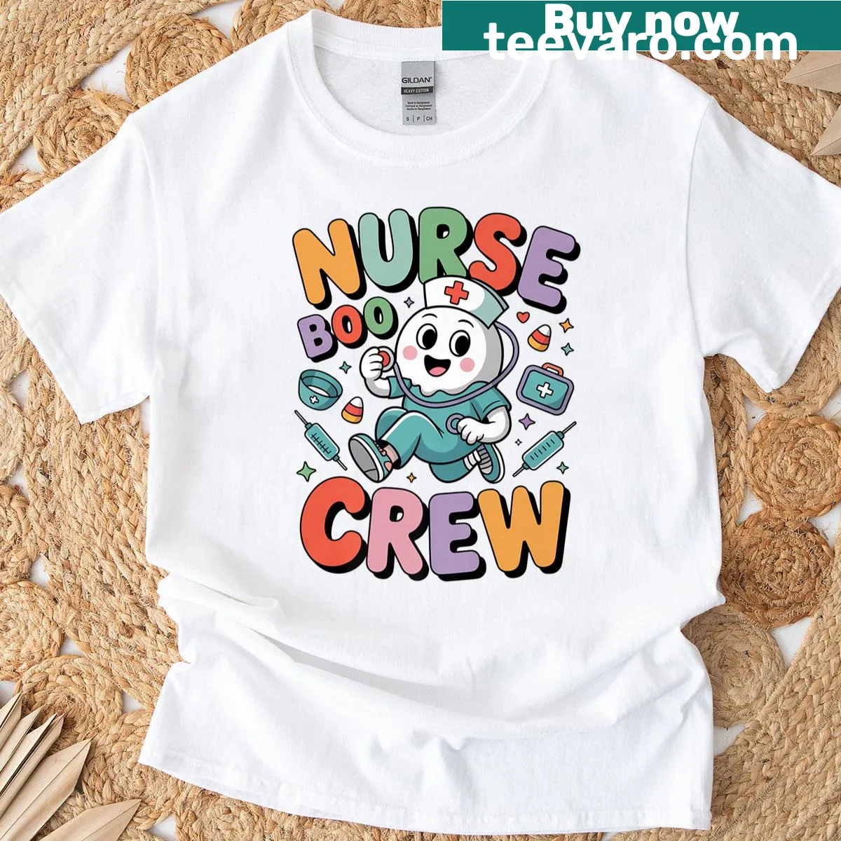 Retro cartoon ghost design T-shirt for Halloween — on a men's t-shirt
