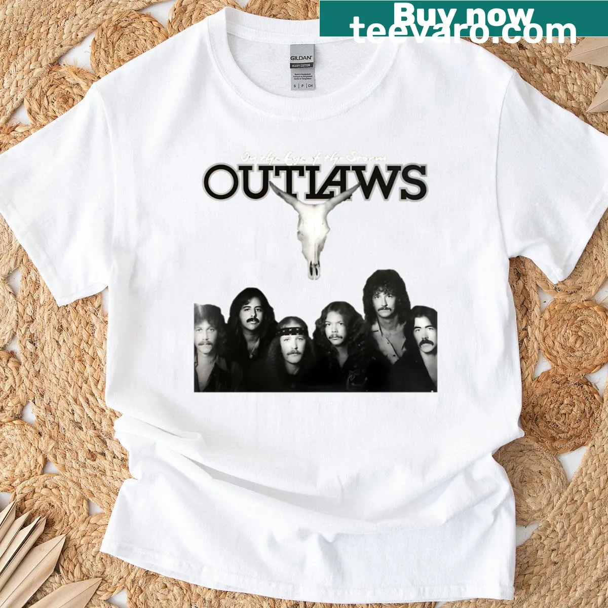 Texas country rock band logo t-shirt with illustrative design — on a men's t-shirt