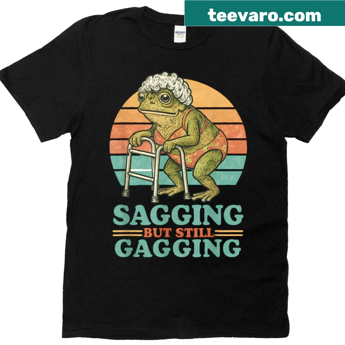 Funny women's t-shirt featuring a cheeky frog graphic and humorous text — on a men's t-shirt
