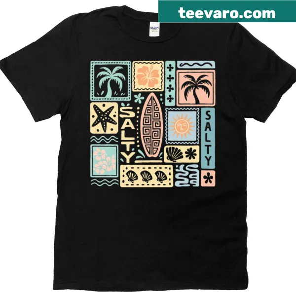 Retro beach art design t-shirt with coastal surf theme