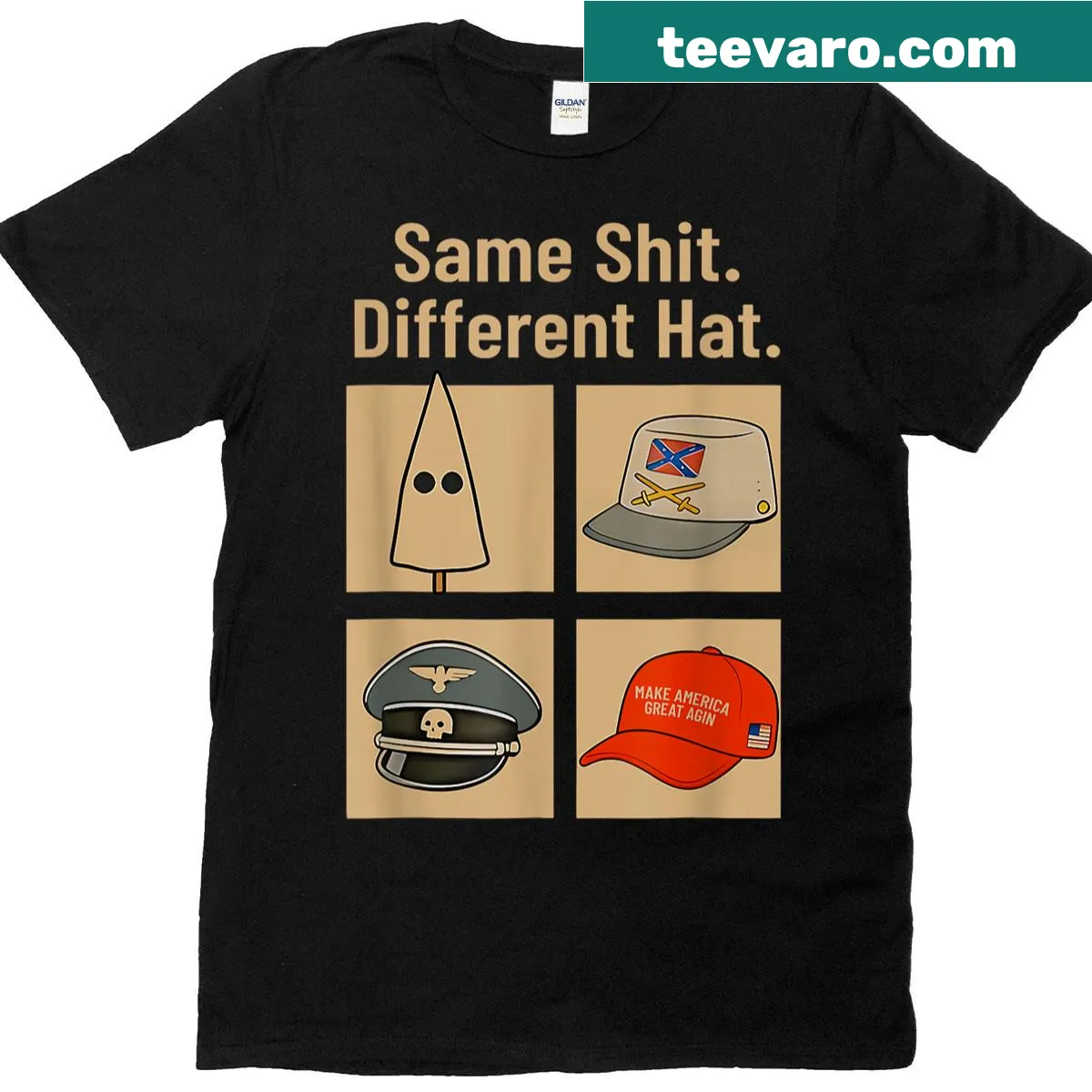 Funny T-shirt with 'Same Shit Different Hat' text — on a men's t-shirt