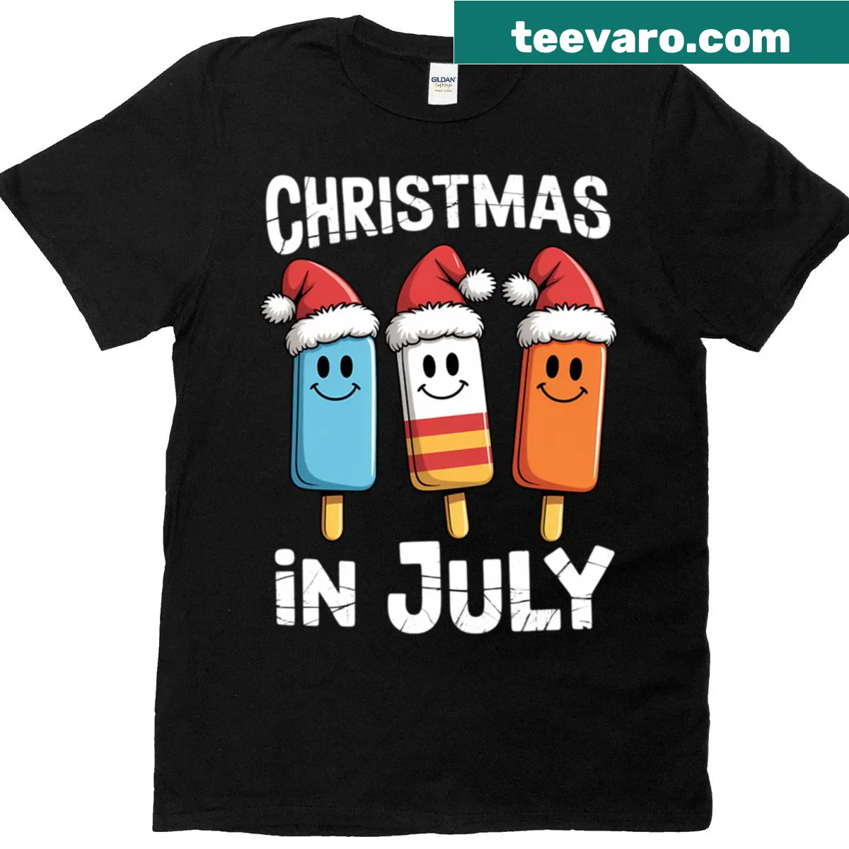Cute Santa with popsicles on a t-shirt for kids celebrating Christmas in July. — on a men's t-shirt