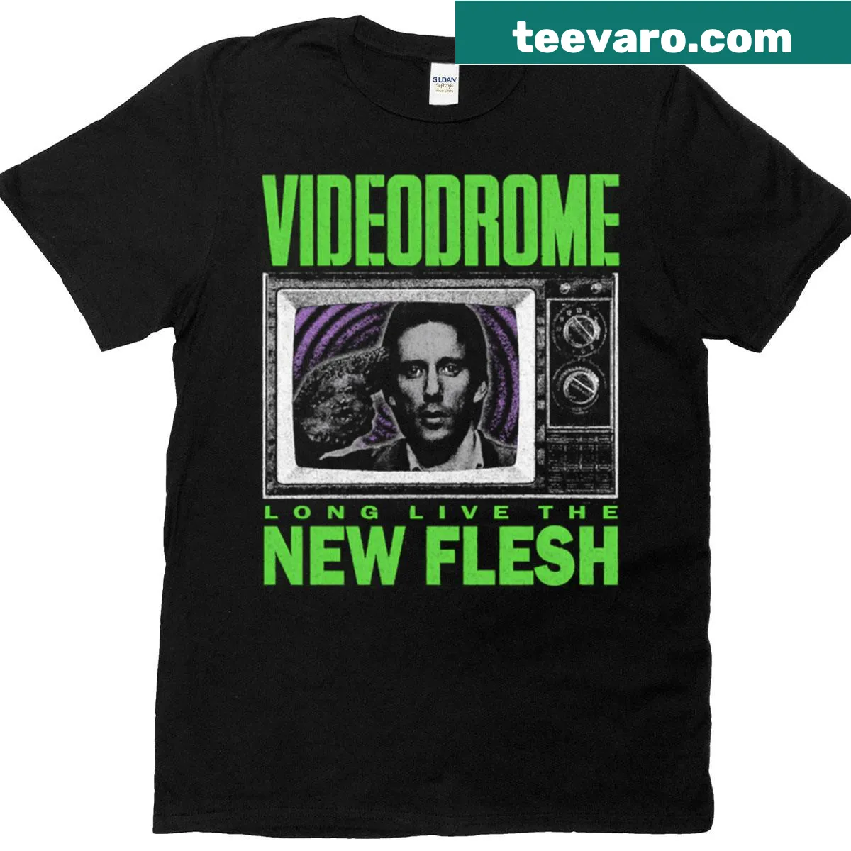 Vintage horror movie collage t-shirt for Halloween enthusiasts — on a men's t-shirt