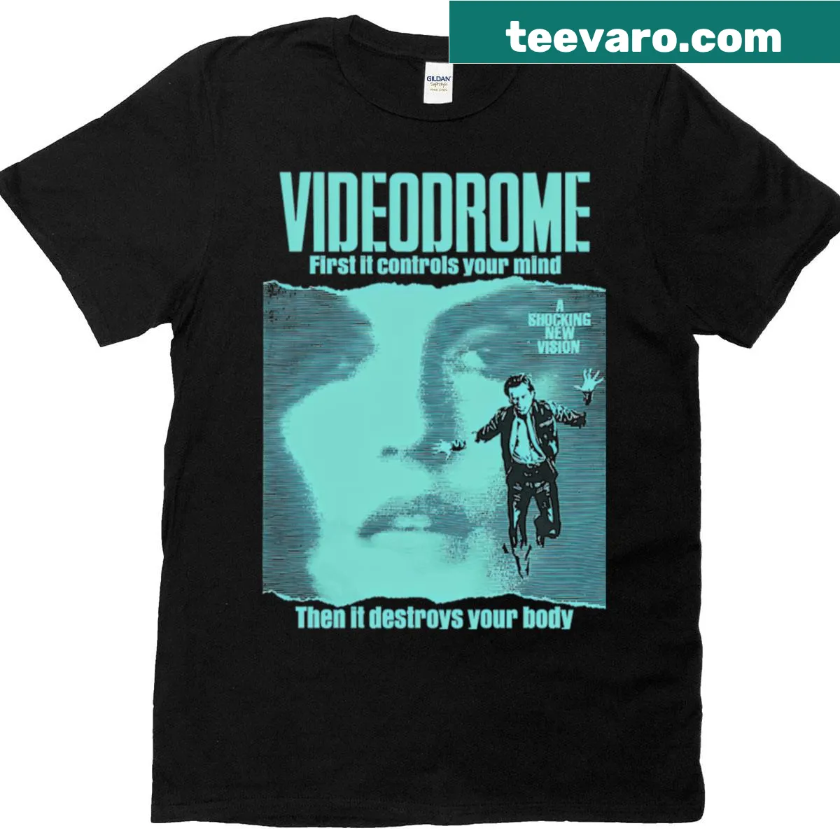Retro-style horror movie graphic on a vintage t-shirt — on a men's t-shirt