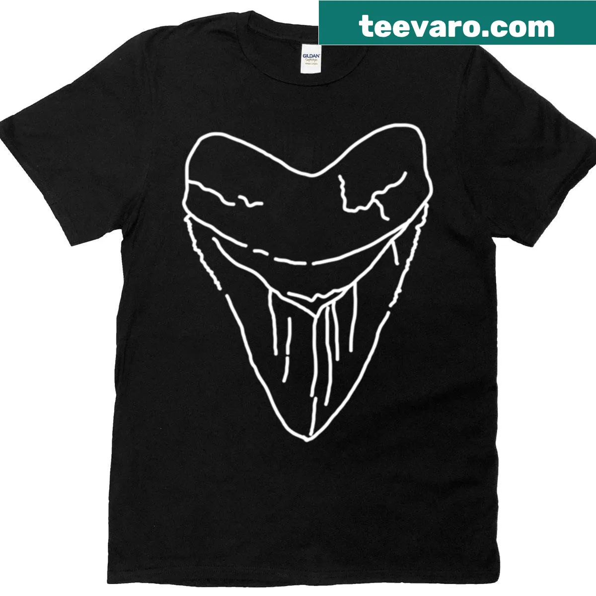 T-shirt featuring an illustration of a Megalodon tooth — on a men's t-shirt
