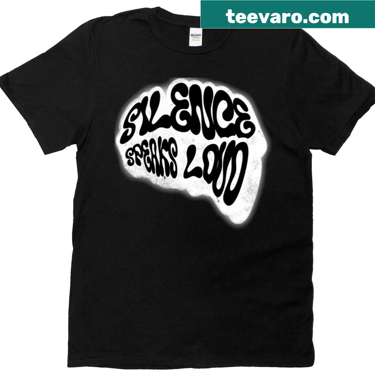 Psychedelic typography t-shirt with the phrase 'Silence Speaks Loud' — on a men's t-shirt