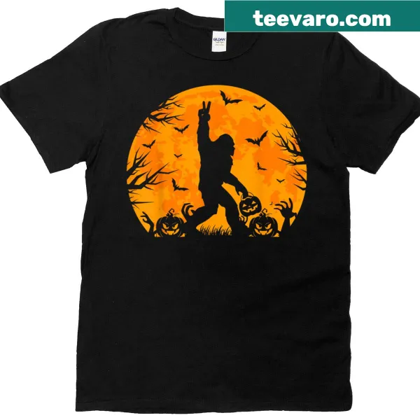 Funny Bigfoot and pumpkin Halloween T-shirt design