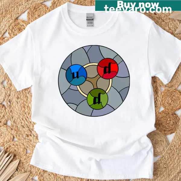 T-shirt featuring a stained glass neutron design.