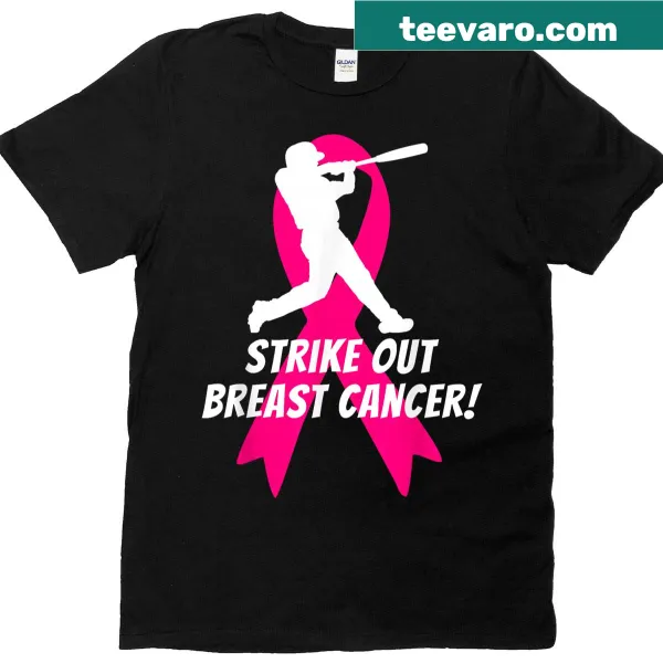 Baseball graphic with pink ribbon for breast cancer awareness on a t-shirt