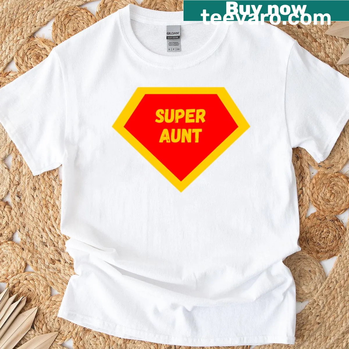 Super Aunt superhero logo T-shirt with red and yellow colors — on a men's t-shirt
