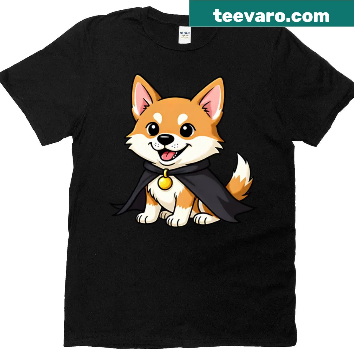 Shiba Inu dog in superhero cape illustration on t-shirt — on a men's t-shirt