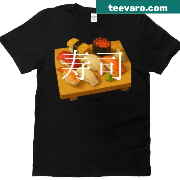 Oversized t-shirt with playful sushi food logo design