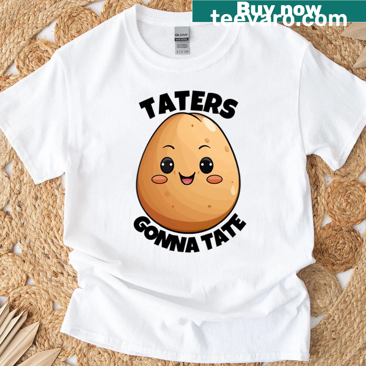 Funny T-shirt featuring the phrase 'Taters Gonna Tate' for a lighthearted style — on a men's t-shirt