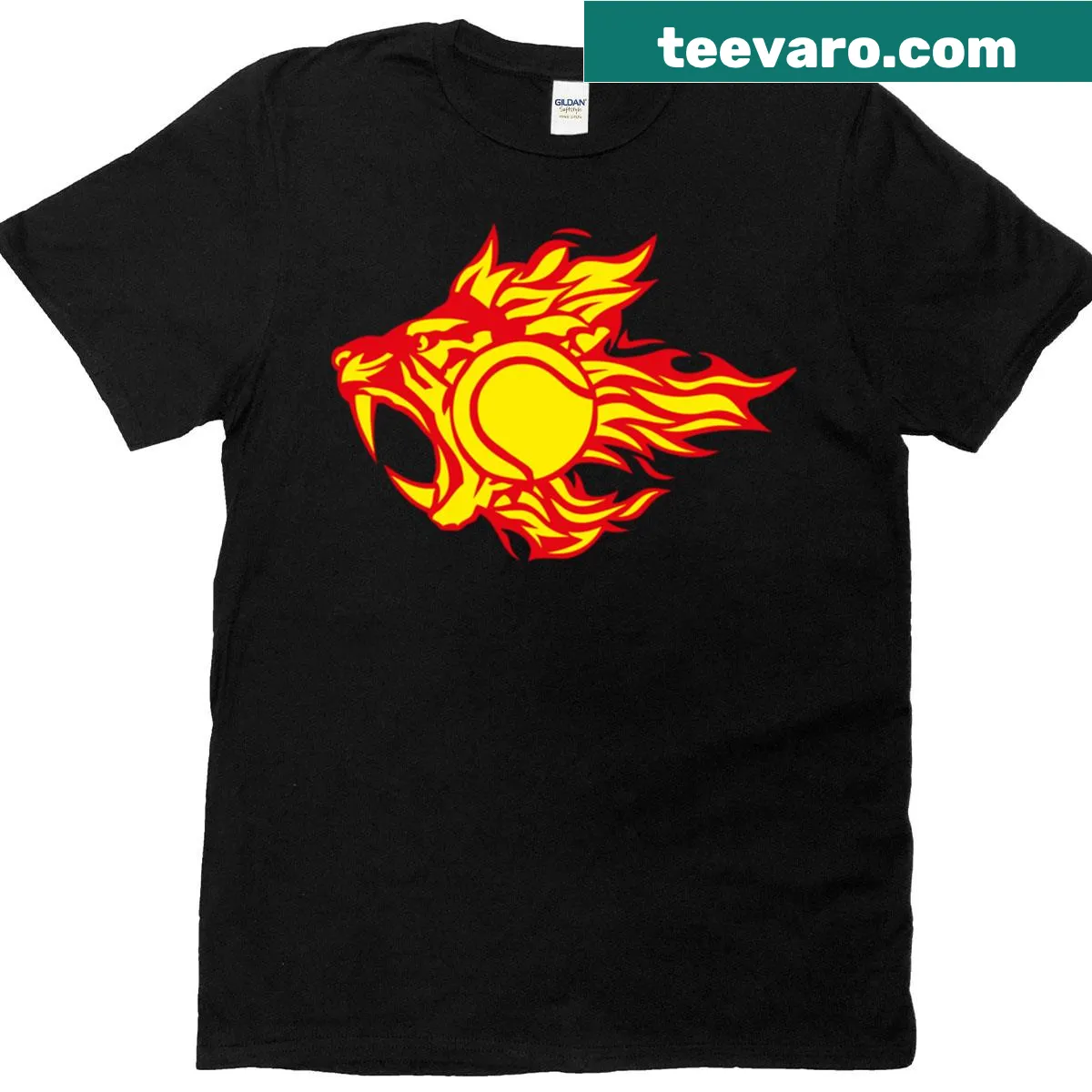 Tennis t-shirt with a tiger flame logo design — on a men's t-shirt
