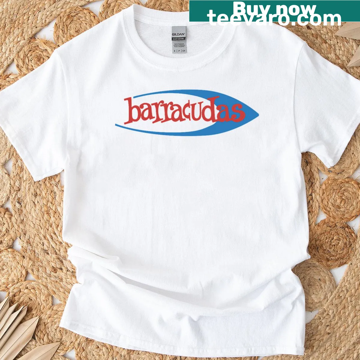 Illustrative T-shirt celebrating the band The Barracudas for music fans — on a men's t-shirt