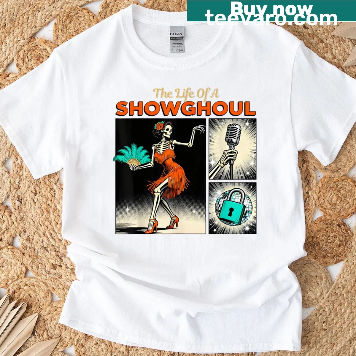Retro skeleton girl design on Halloween t-shirt — on a men's t-shirt
